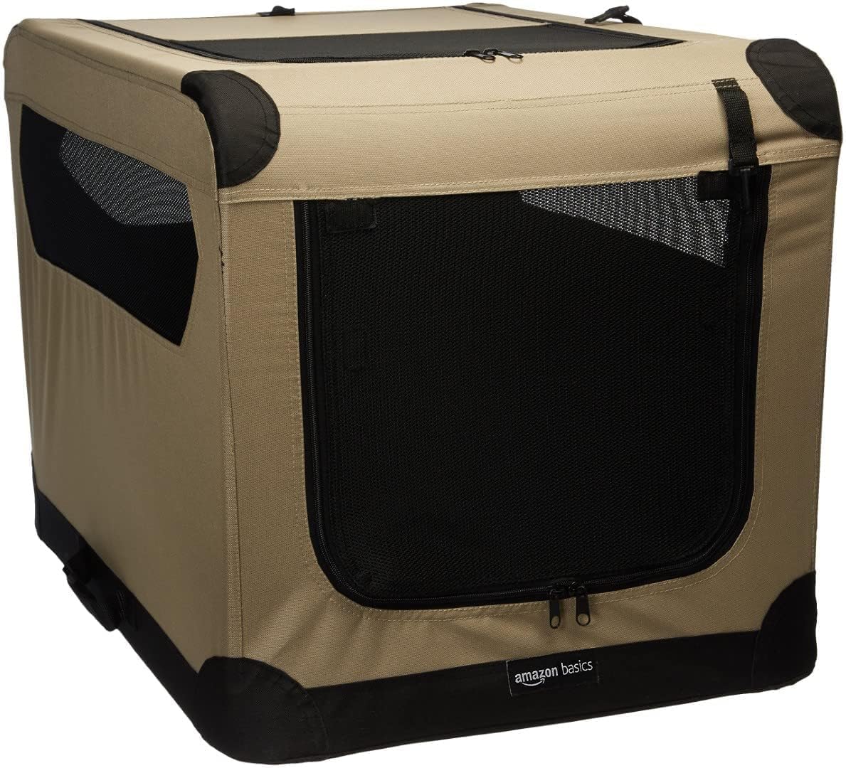 Amazon Basics Niche de voyage pliable à 2 portes pour chien et chat, Brun, taill