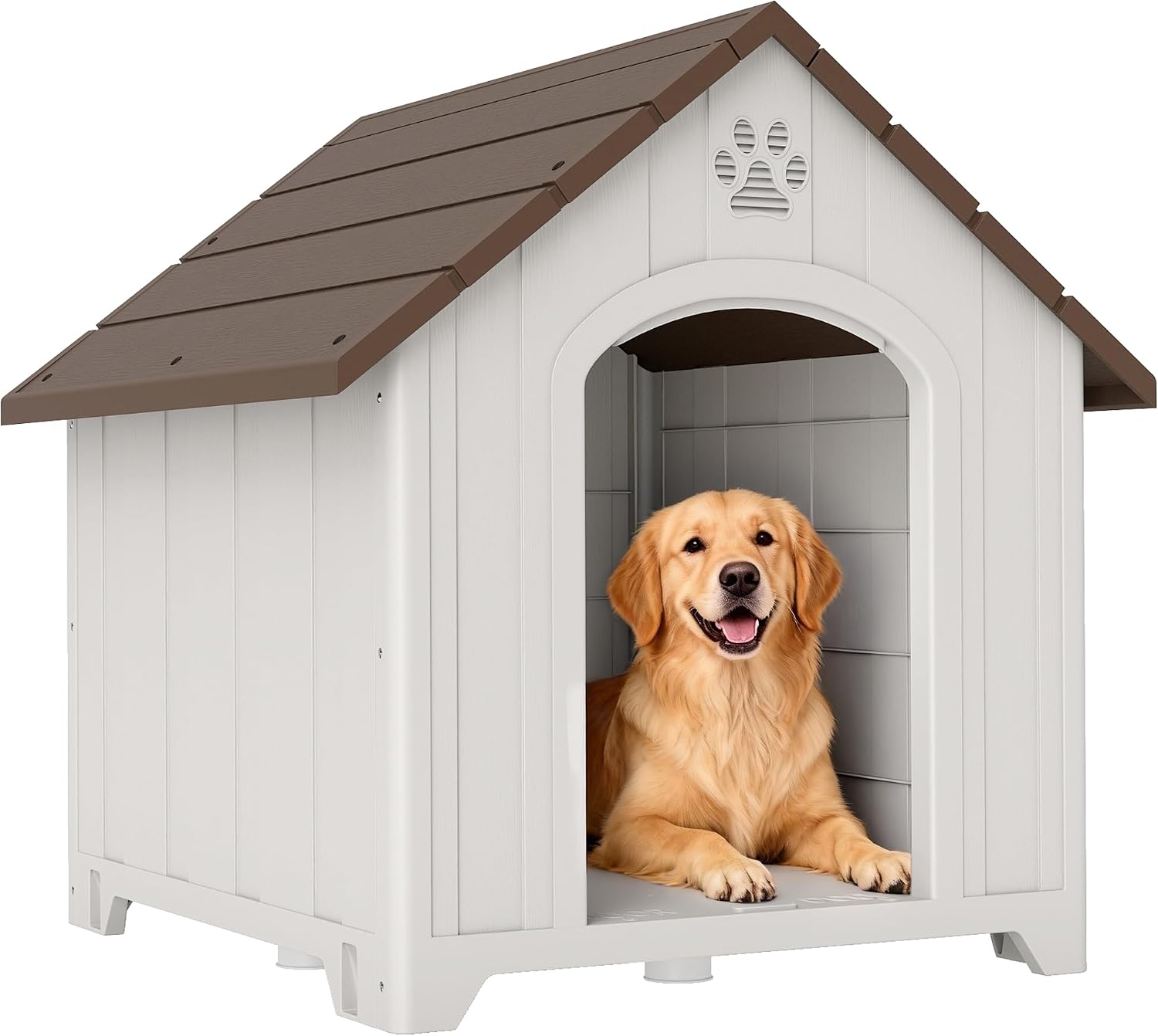 PawHut Niche pour Chien Extérieur Imperméable Plancher Surélevé Gris Clair | Pol