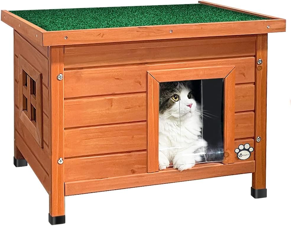 VOUNOT® Maison de Chat en Bois avec Toit Bitumé et Fenêtre Plexiglas Maison de T